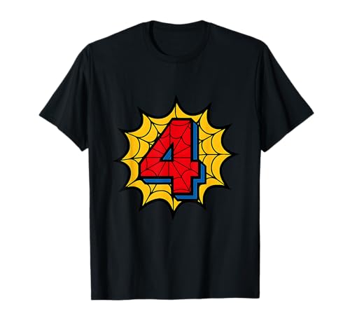 Kinder 4. Geburtstag Spinne Mottoparty 4 Jahre alt Jungen Jugend T-Shirt von Matching Family Birthday Spider Web Party Gifts