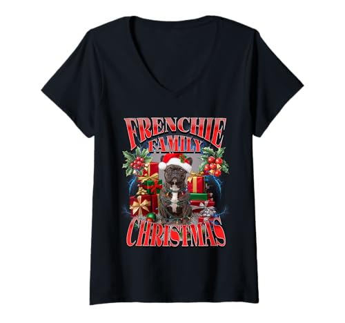 Damen Frenchie Family Christmas Französische Bulldogge Weihnachtsmann Süß T-Shirt mit V-Ausschnitt Damen Frenchie Family Christmas Französische Bulldogge Weihnachtsmann Süß T-Shirt mit V-Ausschnitt von Matching Family Pet Dog Holiday Humor