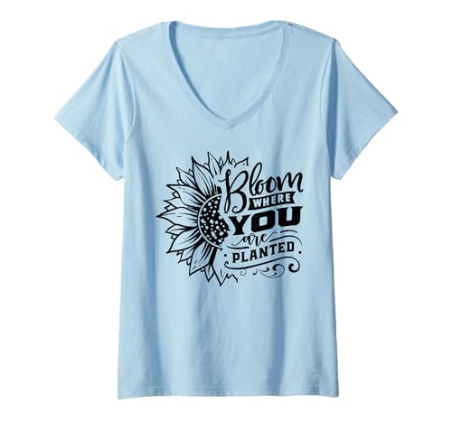 Damen Bloom Where You Are Planted Sonnenblume Positivität Zitat T-Shirt mit V-Ausschnitt Damen Bloom Where You Are Planted Sonnenblume Positivität Zitat T-Shirt mit V-Ausschnitt von Matching Family Sunflower Tees