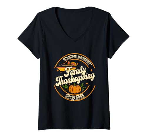 Damen Familien-Erntedank-Kreuzfahrt 2025 Türkei Dankbar Herbst Herbst T-Shirt mit V-Ausschnitt Damen Familien-Erntedank-Kreuzfahrt 2025 Türkei Dankbar Herbst Herbst T-Shirt mit V-Ausschnitt von Matching Family Thanksgiving Cruise Thankful