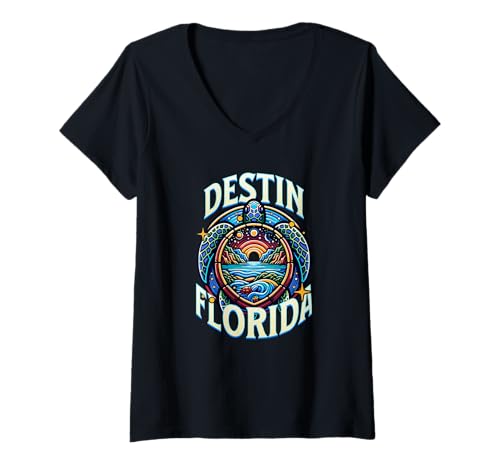 Damen Destin Florida Meeresschildkröte Ocean Beach Vacation T-Shirt mit V-Ausschnitt Damen Destin Florida Meeresschildkröte Ocean Beach Vacation T-Shirt mit V-Ausschnitt von Matching Family Vacation Florida