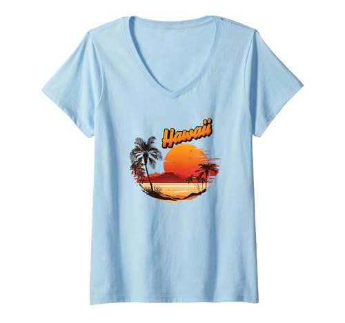 Damen Tropischer Urlaub auf Hawaii bei Sonnenuntergang T-Shirt mit V-Ausschnitt Damen Tropischer Urlaub auf Hawaii bei Sonnenuntergang T-Shirt mit V-Ausschnitt von Matching Family Vacation