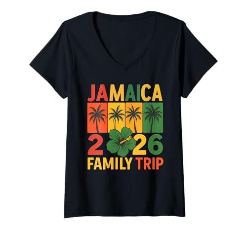 Damen Jamaika Familienreise 2026 Jamaika Familienurlaub Reisen T-Shirt mit V-Ausschnitt Damen Jamaika Familienreise 2026 Jamaika Familienurlaub Reisen T-Shirt mit V-Ausschnitt von Matching Family Vacay For Family Trip Jamaica 2026