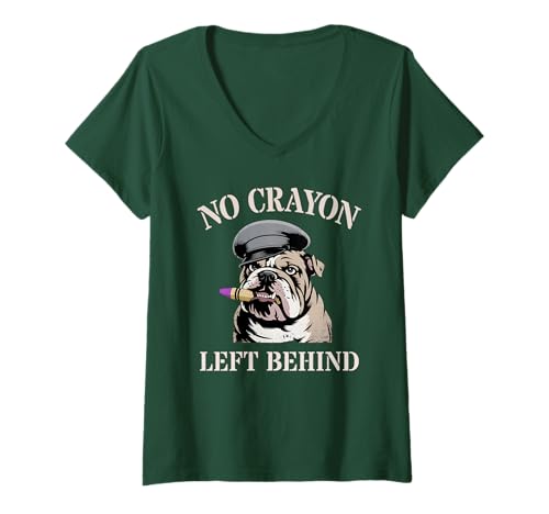 Damen Lustiger No Crayon Left Behind Dog Soldier Military Officer Gag T-Shirt mit V-Ausschnitt Damen Lustiger No Crayon Left Behind Dog Soldier Military Officer Gag T-Shirt mit V-Ausschnitt von Matching Father Son Flag Day Grunt Eater Squad