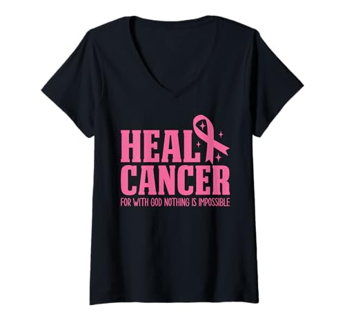 Damen Heile Krebs, denn bei Gott ist Nichts unmöglich Brustkrebs T-Shirt mit V-Ausschnitt Damen Heile Krebs, denn bei Gott ist Nichts unmöglich Brustkrebs T-Shirt mit V-Ausschnitt von Matching Fight Breast Cancer Awareness 2025 Tee