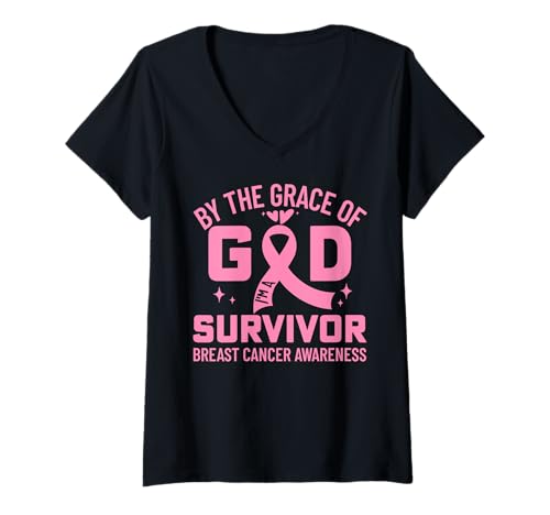 Damen Von The Grace God I'm A Survivor Brustkrebs Awareness 2025 T-Shirt mit V-Ausschnitt Damen Von The Grace God I'm A Survivor Brustkrebs Awareness 2025 T-Shirt mit V-Ausschnitt von Matching Fight Breast Cancer Awareness 2025 Tee