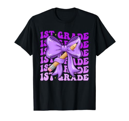 1. Klasse Mädchen Lila Kokette Schleife Lehrer Student T-Shirt 1. Klasse Mädchen Lila Kokette Schleife Lehrer Student T-Shirt von Matching First Grade Teacher Student Kids Girls