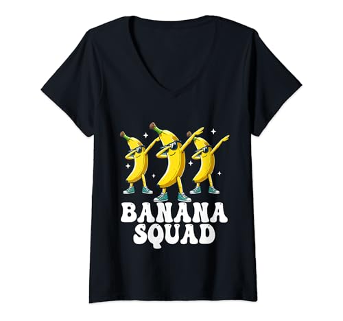 Damen Banana Squad Lustiges Dabbing Banane mit Sonnenbrille Dab T-Shirt mit V-Ausschnitt von Matching Funny Banana Squad Fruit Lover 2024