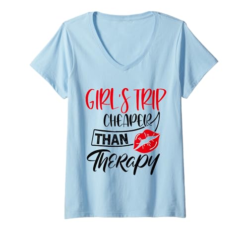 Damen Girls Trip Billiger als eine Therapie Lustiges Travel Matching T-Shirt mit V-Ausschnitt Damen Girls Trip Billiger als eine Therapie Lustiges Travel Matching T-Shirt mit V-Ausschnitt von Matching Girls Trip Apparel