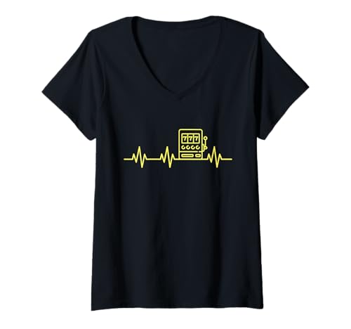 Damen Casino Life Spielautomat EKG Heart Pulse Lifeline Heartbeat T-Shirt mit V-Ausschnitt Damen Casino Life Spielautomat EKG Heart Pulse Lifeline Heartbeat T-Shirt mit V-Ausschnitt von Matching Lucky Jackpot Merch for Casino Vacation
