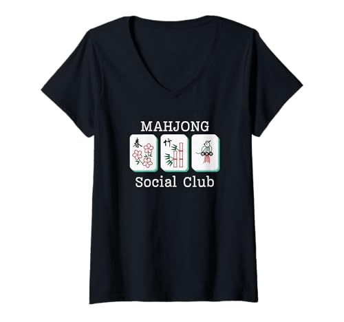 Damen Mahjong Social Club Fliesen T-Shirt mit V-Ausschnitt Damen Mahjong Social Club Fliesen T-Shirt mit V-Ausschnitt von Matching Mahjong Club
