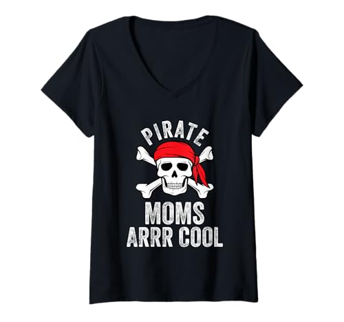 Damen Lustige Piraten-Mamas Arrr Coole passende Familie T-Shirt mit V-Ausschnitt von Matching Pirate Birthday Apparel by AlphaONE