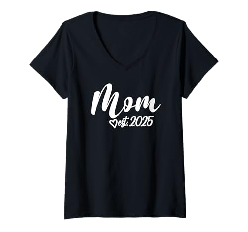 Damen Mama Est. 2025 Mutter Schwangerschaft Ankündigung Muttertag Mama T-Shirt mit V-Ausschnitt von Matching Pregnancy Announcement 2025 Family Gifts