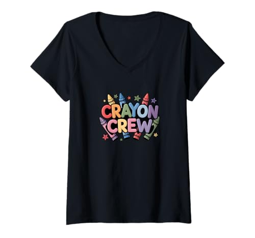 Damen Cool Crayon Crew Shirt - Cute Matching Preschool Teacher T-Shirt mit V-Ausschnitt Damen Cool Crayon Crew Shirt - Cute Matching Preschool Teacher T-Shirt mit V-Ausschnitt von Matching Preschool Teacher Tee for Back to School