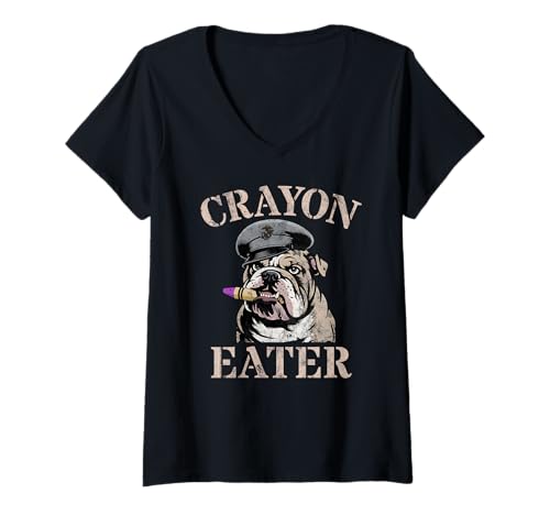 Damen Sarkastische Crayon Eater Boot Camp Bulldog-Militärveteranen T-Shirt mit V-Ausschnitt Damen Sarkastische Crayon Eater Boot Camp Bulldog-Militärveteranen T-Shirt mit V-Ausschnitt von Matching Red Friday Son Dad No MRE Left Behind