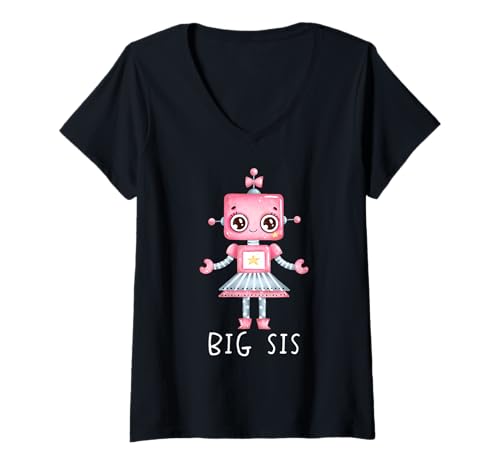 Damen Passender Familienrobo-Dad Mama Big Sis Lil Sis Big Bro Lil Bro T-Shirt mit V-Ausschnitt von Matching Robotic Family Robo Girl Little Robot Bot