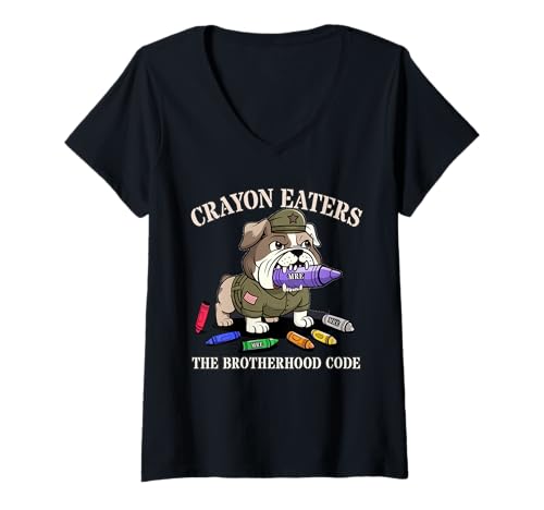 Damen Lustiger Militärkreide Esser Bruderschaft Code Our Troop T-Shirt mit V-Ausschnitt von Matching Son Dad Memorial Day Crayons Eater Honor