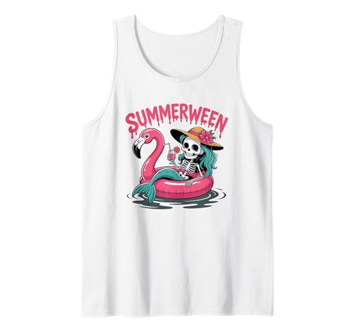 Summerween Halloween Meerjungfrau Skelett Mädchen Strand Flamingo Tank Top Summerween Halloween Meerjungfrau Skelett Mädchen Strand Flamingo Tank Top von Matching Spooky Halloween