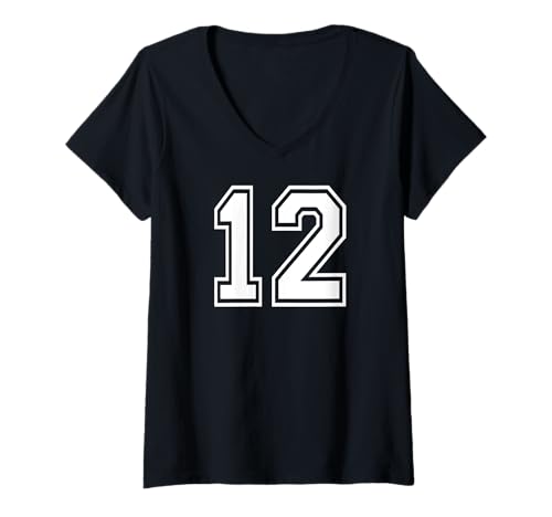 Damen 12 Nummer zwölf Team Sports Grafikdesign passende Varsity T-Shirt mit V-Ausschnitt Damen 12 Nummer zwölf Team Sports Grafikdesign passende Varsity T-Shirt mit V-Ausschnitt von Matching Sports Numbers Birthday Gifts