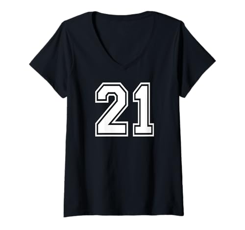 Damen 21 Mannschaftssportgrafik Nummer Einundzwanzig, passend zum Gymnastik-Design T-Shirt mit V-Ausschnitt von Matching Sports Numbers Birthday Gifts