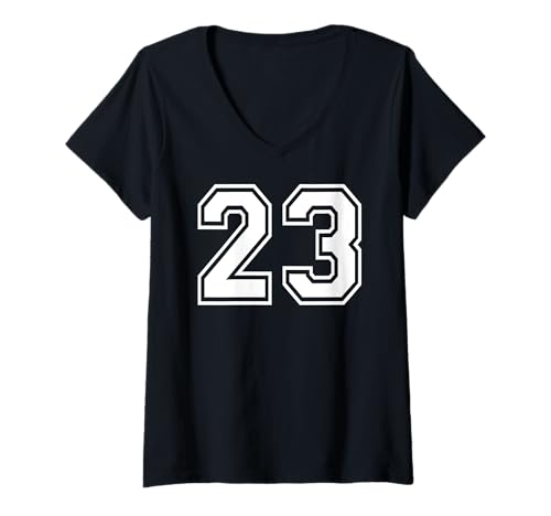 Damen 23 Mannschaftssportgrafik Nummer Dreiundzwanzig, passend zum Gymnastik-Design T-Shirt mit V-Ausschnitt von Matching Sports Numbers Birthday Gifts