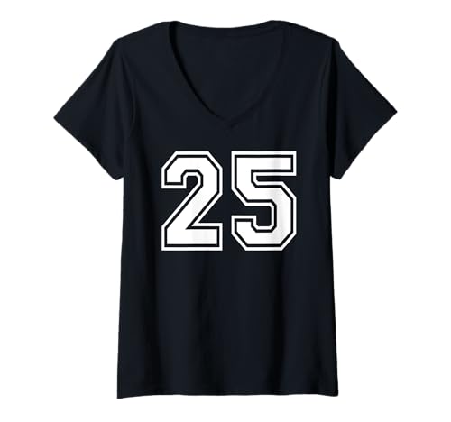 Damen 25 Teamsportgrafiken mit der Nummer fünfundzwanzig, passend zum Gymnastik-Design T-Shirt mit V-Ausschnitt von Matching Sports Numbers Birthday Gifts