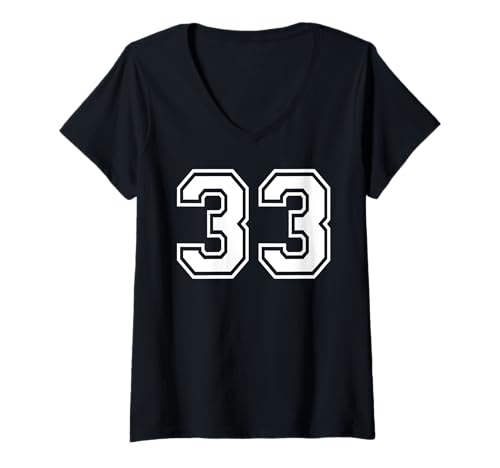 Damen 33 Mannschaftssportgrafik Nummer dreiunddreißig, passend zum Gymnastik-Design T-Shirt mit V-Ausschnitt von Matching Sports Numbers Birthday Gifts