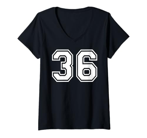 Damen 36 Mannschaftssportgrafiken mit der Nummer 36, passend zum Gymnastik-Design T-Shirt mit V-Ausschnitt von Matching Sports Numbers Birthday Gifts