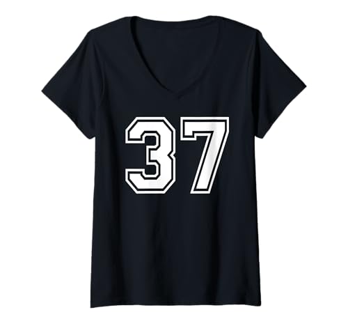 Damen 37 Mannschaftssportgrafik mit der Nummer 37, passend zu Varsity T-Shirt mit V-Ausschnitt von Matching Sports Numbers Birthday Gifts