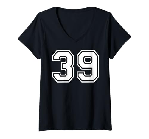 Damen 39 Mannschaftssportgrafik Nummer 39, passend zum Gymnastik-Design T-Shirt mit V-Ausschnitt von Matching Sports Numbers Birthday Gifts