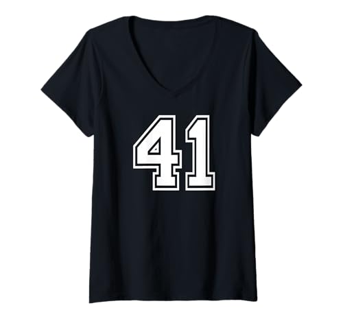 Damen 41 Number Forty-One Team-Sportgrafik, passend zum Gymnastik-Design T-Shirt mit V-Ausschnitt von Matching Sports Numbers Birthday Gifts