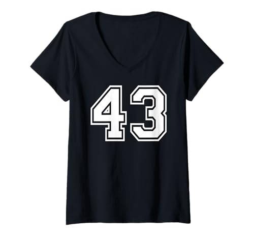 Damen 43 Mannschaftssportgrafik Nummer Dreiundvierzig, passend zum Gymnastik-Design T-Shirt mit V-Ausschnitt von Matching Sports Numbers Birthday Gifts
