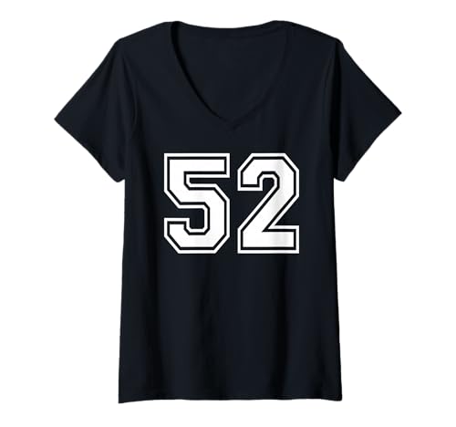 Damen 52 Mannschaftssportgrafik mit der Nummer 52, passend zum Gymnastik-Design T-Shirt mit V-Ausschnitt von Matching Sports Numbers Birthday Gifts