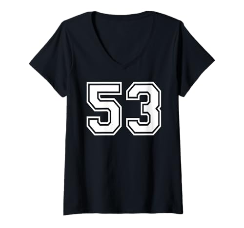 Damen 53 Mannschaftssportgrafik mit der Nummer 53, passend zum Gymnastik-Design T-Shirt mit V-Ausschnitt von Matching Sports Numbers Birthday Gifts