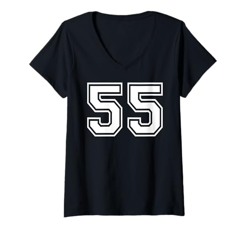 Damen 55 Mannschaftssportgrafik mit der Nummer fünfundfünfzig, passende Uniform T-Shirt mit V-Ausschnitt von Matching Sports Numbers Birthday Gifts