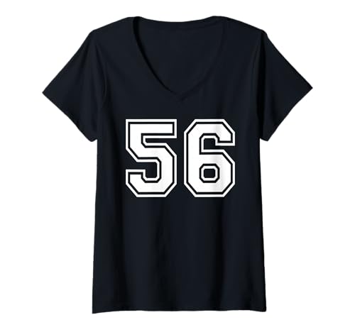 Damen 56 Mannschaftssportgrafiken mit der Nummer 56, passend zum Gymnastik-Design T-Shirt mit V-Ausschnitt von Matching Sports Numbers Birthday Gifts