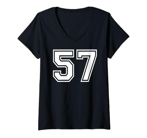 Damen 57. Mannschaftssportgrafik mit der Nummer 57, passend zum Gymnastik-Design T-Shirt mit V-Ausschnitt von Matching Sports Numbers Birthday Gifts
