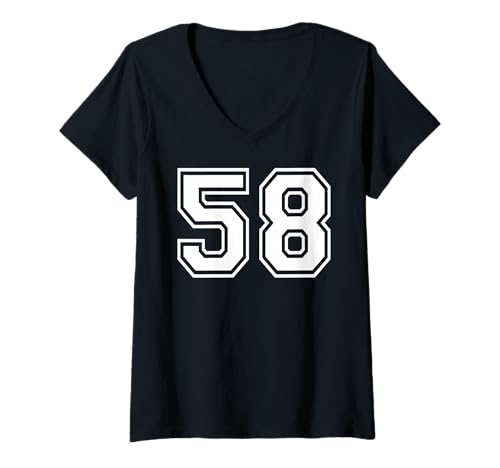 Damen 58 Mannschaftssportgrafiken mit der Nummer 58, passend zum Gymnastik-Design T-Shirt mit V-Ausschnitt von Matching Sports Numbers Birthday Gifts