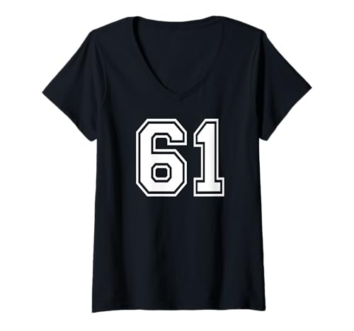 Damen 61 Mannschaftssportgrafik mit der Nummer 61, passend zu Varsity T-Shirt mit V-Ausschnitt von Matching Sports Numbers Birthday Gifts