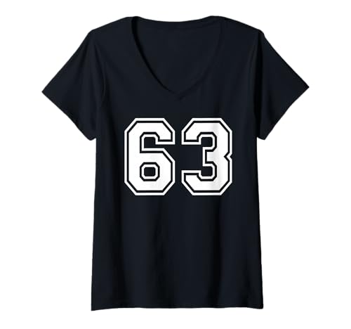 Damen 63 Mannschaftssportgrafik mit der Nummer 63, passend zum Gymnastik-Design T-Shirt mit V-Ausschnitt von Matching Sports Numbers Birthday Gifts