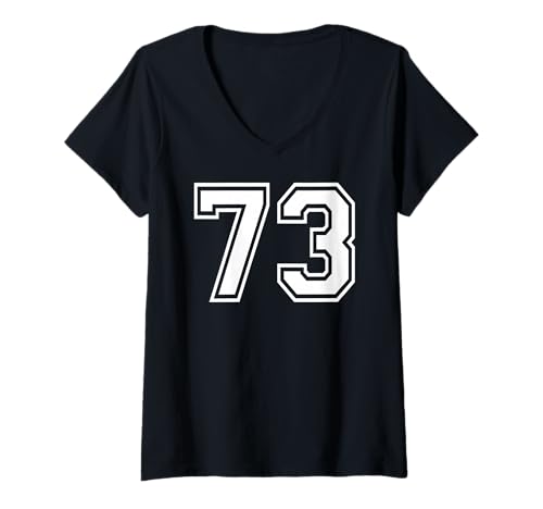 Damen 73 Mannschaftssportgrafik mit der Nummer 73, passend zu Varsity T-Shirt mit V-Ausschnitt von Matching Sports Numbers Birthday Gifts