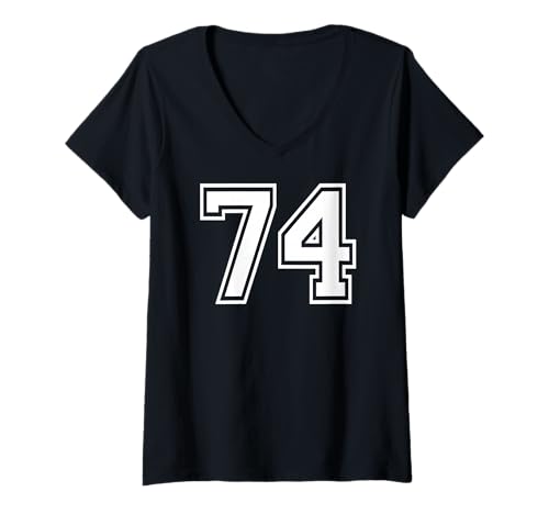 Damen 74 Mannschaftssportgrafik mit der Nummer 74, passend zum Gymnastik-Design T-Shirt mit V-Ausschnitt von Matching Sports Numbers Birthday Gifts
