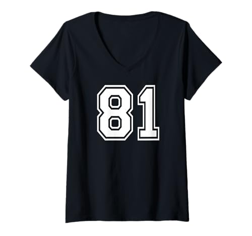 Damen 81 Team-Sportgrafik mit der Nummer 81, passend zu Varsity T-Shirt mit V-Ausschnitt von Matching Sports Numbers Birthday Gifts