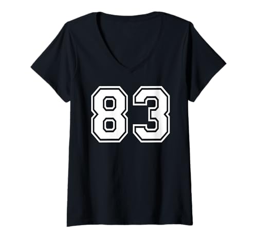 Damen 83 Mannschaftssportgrafik Nummer dreiundachtzig, passend zum Gymnastik-Design T-Shirt mit V-Ausschnitt von Matching Sports Numbers Birthday Gifts