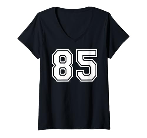 Damen 85 Teamsportgrafik mit der Nummer 85, passend zum Gymnastik-Design T-Shirt mit V-Ausschnitt von Matching Sports Numbers Birthday Gifts