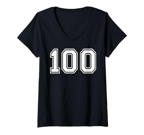 Damen Grafik mit den 100 Nummer-einhundert Mannschaftssportarten, passend zum Gymnastik-Design T-Shirt mit V-Ausschnitt von Matching Sports Numbers Birthday Gifts