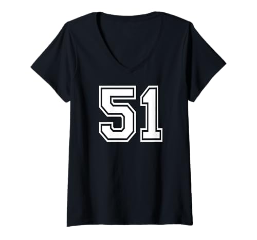 Damen Mannschaftssportgrafik Nummer 51, Nummer 51, passend zum Gymnastik-Design T-Shirt mit V-Ausschnitt von Matching Sports Numbers Birthday Gifts