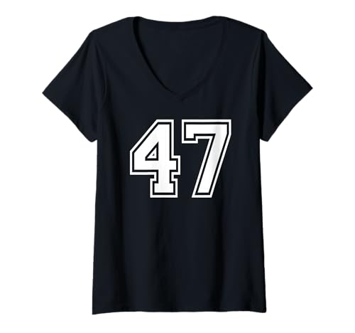 Damen Mannschaftssportgrafik mit der Nummer 47, Nummer 47, passend zum Gymnastik-Design T-Shirt mit V-Ausschnitt von Matching Sports Numbers Birthday Gifts