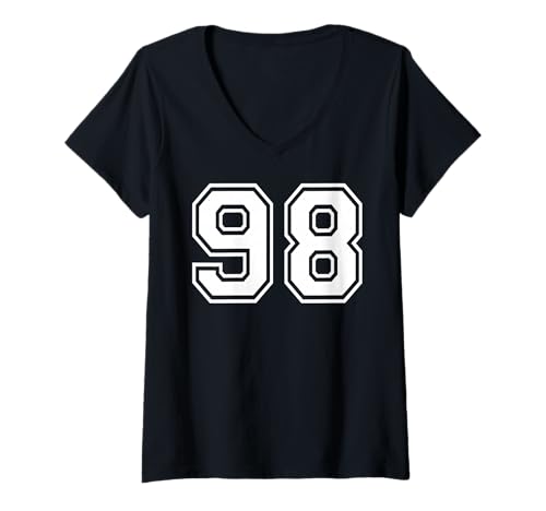 Damen Mannschaftssportgrafik mit der Nummer 98, Nummer 99, passend zum Gymnastik-Design T-Shirt mit V-Ausschnitt von Matching Sports Numbers Birthday Gifts