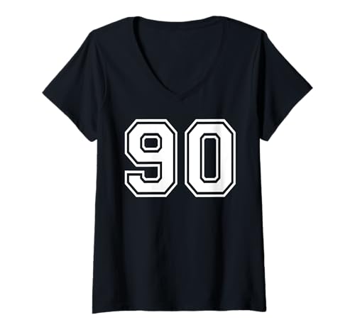 Damen Sport-Grafikdesign mit der Nummer 90, Nummer Neunzig, passend zum Gymnastik-Design T-Shirt mit V-Ausschnitt von Matching Sports Numbers Birthday Gifts
